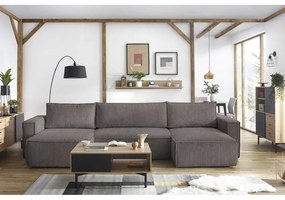 Тъмносив велурен U-образен разтегателен диван Nihad - Bobochic Paris