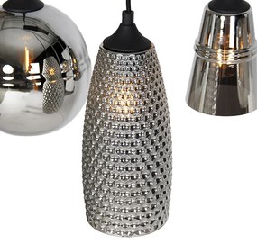 Висяща лампа в стил арт деко черна с опушено стъкло 8-светлина - Hanne