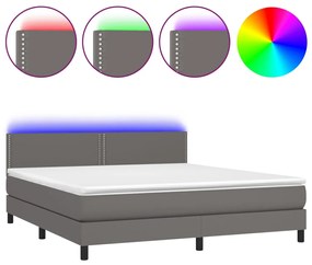 3134175 vidaXL Боксспринг легло с матрак и LED сиво 160x200 см изкуствена кожа