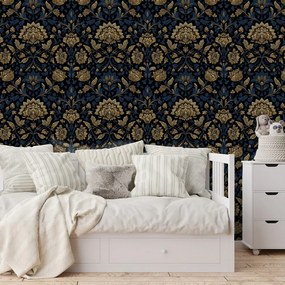 Тапет – Златни цветя на тъмен фон