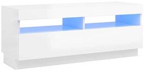 804460 vidaXL ТВ шкаф с LED осветление, бял гланц, 100x35x40 см