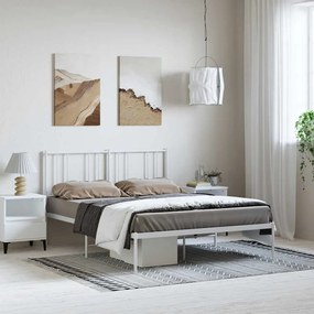 352531 vidaXL Метална рамка за легло с горна табла, бяла, 150x200 см