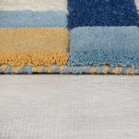 Син ръчно изработен вълнен килим 160x230 cm Kai Wool Border – Flair Rugs