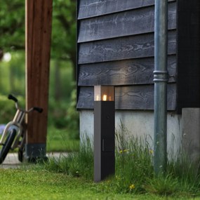 Модерна външна стълбова лампа черна с димно стъкло 50 см със сензор за здрач IP44 - Дания