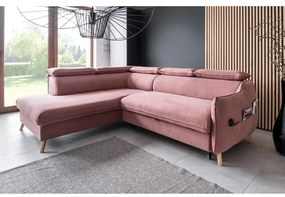 Ъглов диван от светлорозово кадифе (ляв ъгъл) Sweet Harmony - Miuform