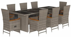3277557 vidaXL Градински трапезен комплект 9 части с възглавници сив полиратан