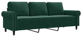 359541 vidaXL 3-местен диван, тъмнозелен, 180 см, кадифе