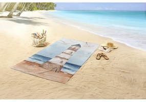 Синя-кафява кадифена плажна кърпа 100x180 cm Berlin – Good Morning