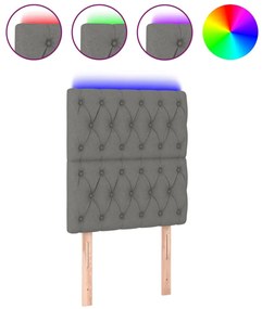 3122735 vidaXL LED горна табла за легло, тъмносива, 80x7x118/128 см, плат
