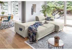 Бежов разтегателен/с място за съхранение ъглов диван Classy Sophie – Miuform