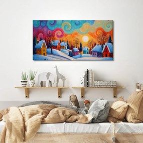 Картина на платно – Коледна приказка на цветни къщи