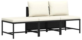 313514 vidaXL Градински комплект с възглавници, 3 части, черен полиратан