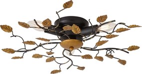 Винтидж таванна лампа черна със злато 50 см 3-светлина - Foglie