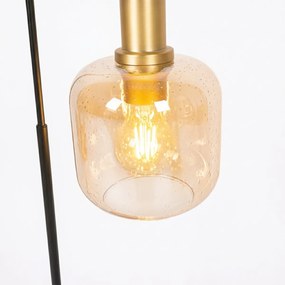 Дизайнерска настолна лампа черна с месинг и кехлибарено стъкло - Zuzanna