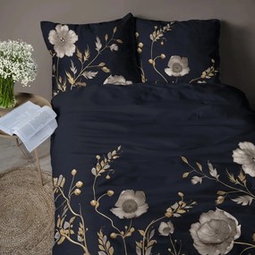 Чаршафи от микрофибър - черни с бежово-златиста флорална шарка 3 časti: 1ks 200x220 + 2ks 70x80