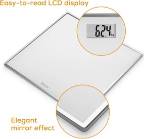 Кантар Beurer GS 120 Kompakt, До 150 кг, LCD, Автоматично вкл/изкл, Големи цифри, Задържане на показанията, Бял