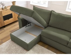 Зелен разтегателен ъглов диван от рипсено кадифе (променлив) Augustin – Bobochic Paris