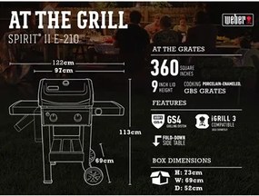 Газово барбекю работещо на пропан/бутан Weber Spirit II E-210 GBS, 7750 W, 52х45 см