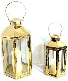 Latern DKD Home Decor Кристал Златен Стомана (24 x 21 x 46 cm) (2 pcs)