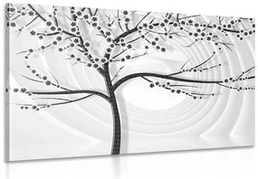 Картина на платно – Модерно черно-бяло дърво на абстрактен фон