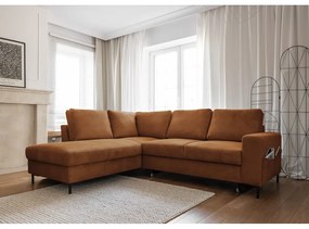 Оранжево-кафяв разтегателен ъглов диван от рипсено кадифе (ляв ъгъл) Lofty Lilly – Miuform