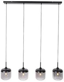 Дизайнерски висящ аплик черен със злато и опушено стъкло 4-светлина - Kyan