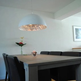 Модерен висящ лампион бял със сребро 70 см - Magna