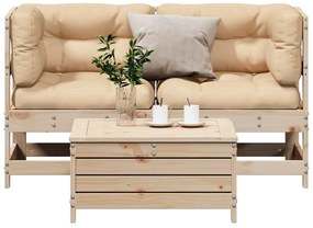 3250756 vidaXL Градински лаундж комплект, 3 части, с възглавници, масив бор