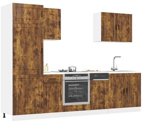 3314786 vidaXL Комплект кухненски шкафове, 7 части, "Porto", опушен дъб, инженерна дървесина