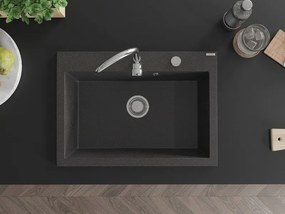 Mexen Elix гранитна мивка с 1 отделение 700 x 500 mm, черно напечено, сифон хром - 6526701005-76
