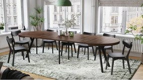 ЕКСПАНСО Кафяв дъб/черни крака - ГОЛЯМА КРЪГЛА МАСА Ø110 РАЗТЕГАТЕЛНА ДО 310 cm С КРАКА Y ЛОФТ/ИНДУСТРИАЛНА