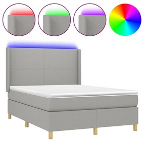 3138709 vidaXL Боксспринг легло с матрак и LED, светлосиво, 140x190 см, плат
