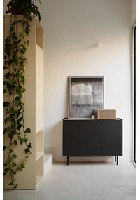 Черен/естествен нисък скрин от декор от дъб 110x85 cm Arista – Teulat