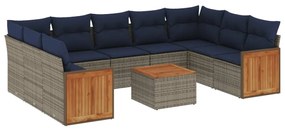 3260367 vidaXL Градински диван с възглавници, 10 части, полиратан, сив