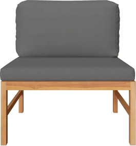 316112 vidaXL Среден диван с тъмносиви възглавници, тиково дърво масив