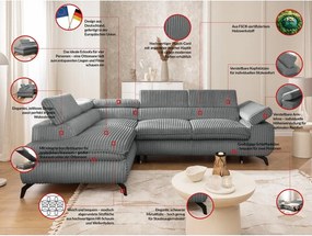 Сив ъглов диван от рипсено кадифе (ляв ъгъл L форма) Marbeya – Ropez