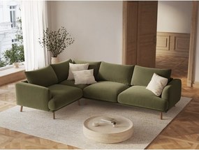 Зелен кадифен ъглов диван (ляв ъгъл/L форма) Naomi – Micadoni