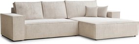 Кремав шенилов сгъваем/с място за съхранение ъглов диван (десен ъгъл) Maze – Maison de Rêve
