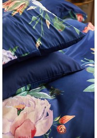 Морско синьо памучно спално бельо от сатен за двойно легло 200 x 220 cm Floret - Bonami Selection