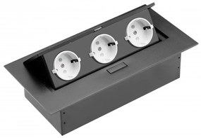 GTV AE-PB03GS-20N Pop-up контакт за вгражд., 3x Schuko, кабел 1.5м. черен