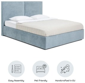 Синьо тапицирано двойно легло с място за съхранение и включена подматрачна рамка 180x200 cm Thessa Bold – Bonami Selection