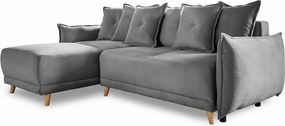 Ъглов разтегателен диван от сив велур (променлив) Lazy Lukka - Miuform