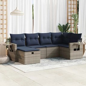 3325487 vidaXL Градински диван с възглавници, 6 части, полиратан, сив