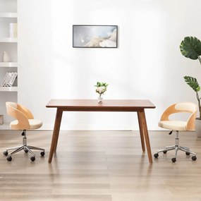 3054914 vidaXL Въртящи столове, 2 бр, кремави, извито дърво и изкуствена кожа