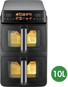 Двоен фритюрник с горещ въздух Just Perfecto JP-AF10DB, 2600 W, 10 л, 10 програми, 80-200 C, Rapid Hot Air Circulation, Синхронизирано готвене, Черен