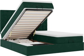 3314654 vidaXL Османска легло с матраци и LED, тъмнозелено, 160x200 см, кадифе