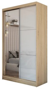 Гардероб с плъзгащи врати KUREZ  с огледало, 160x216x61, дъб sonoma/бял