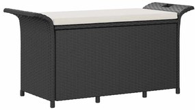363417 vidaXL Градинска пейка с възглавница, черна, 116x46x57 см, полиратан