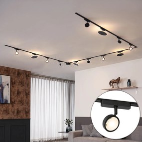 Релсова система за осветление с 8 прожектора и 4 таванни лампи черни 1-фазни - Magnetic Lance Puk