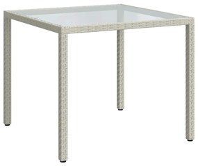 316702 vidaXL Градинска маса, 90x90x75 см, закалено стъкло и полиратан, бяла